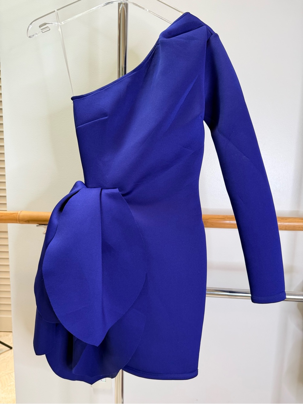 AKIRA Chicago Royal Blue One Shoulder Scuba Peplum Mini Dress S NWT